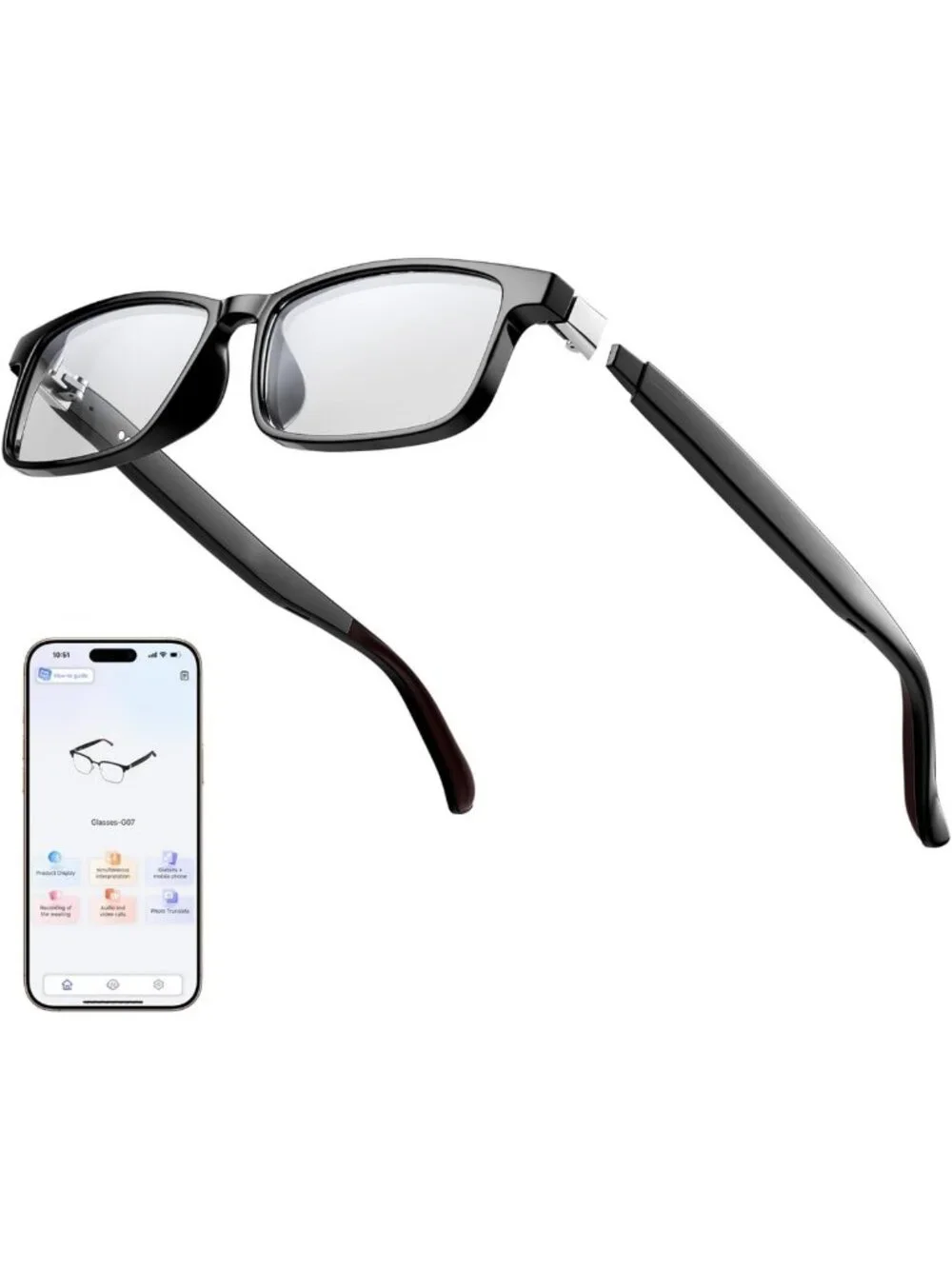 Smart Translation Glasses - 100+ Languages, Bluetooth 5.4, UV & Blue Light